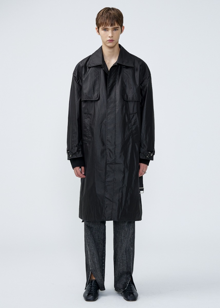 Structured Flap Trench Coat - BLACK