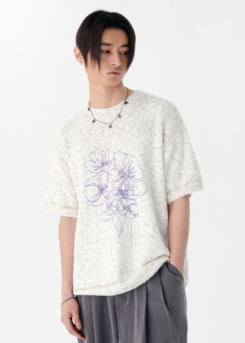 (Set-up)Blooming Flo Half Knit T - IVORY