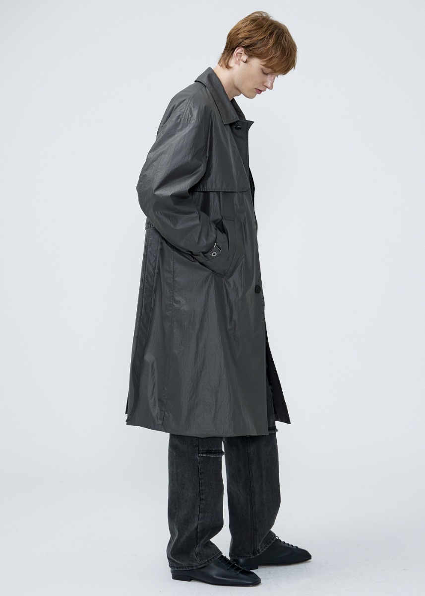 Structured Flap Trench Coat - SMOKE GREY