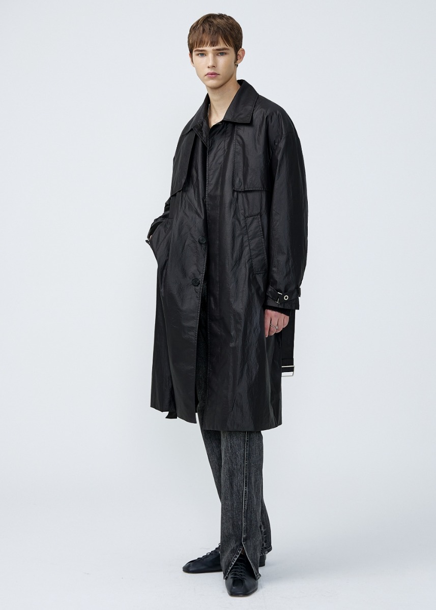 Structured Flap Trench Coat - BLACK