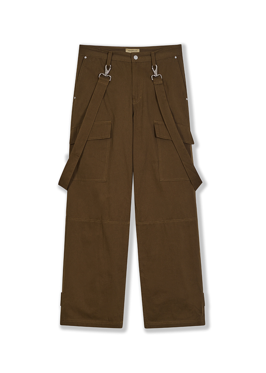 Billow Suspender Cargo Pants - BROWN