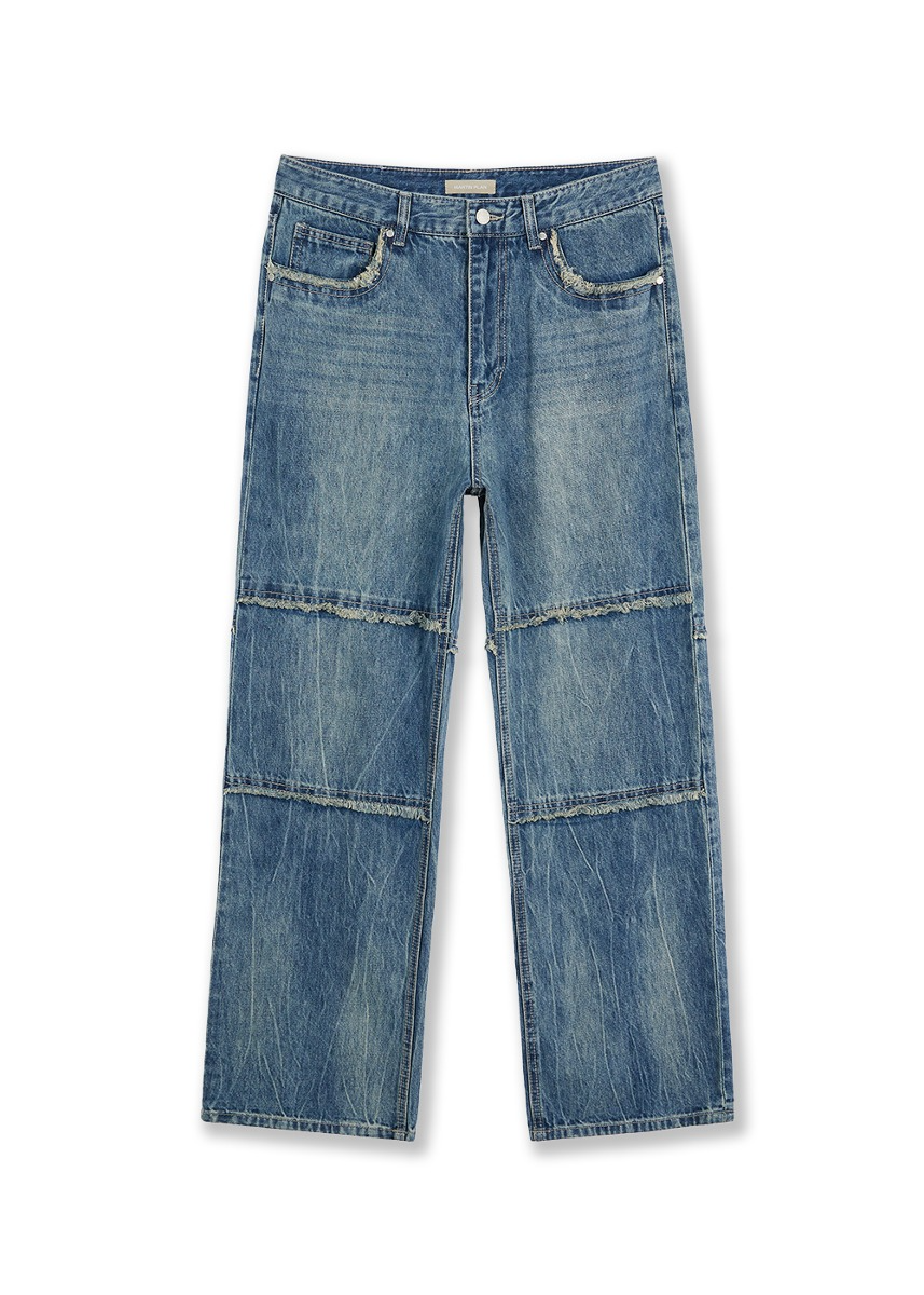 Cut Out Straight Jeans - BLUE